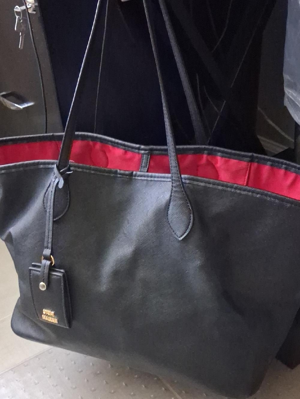 Steve Madden Black Tote with Red Interior